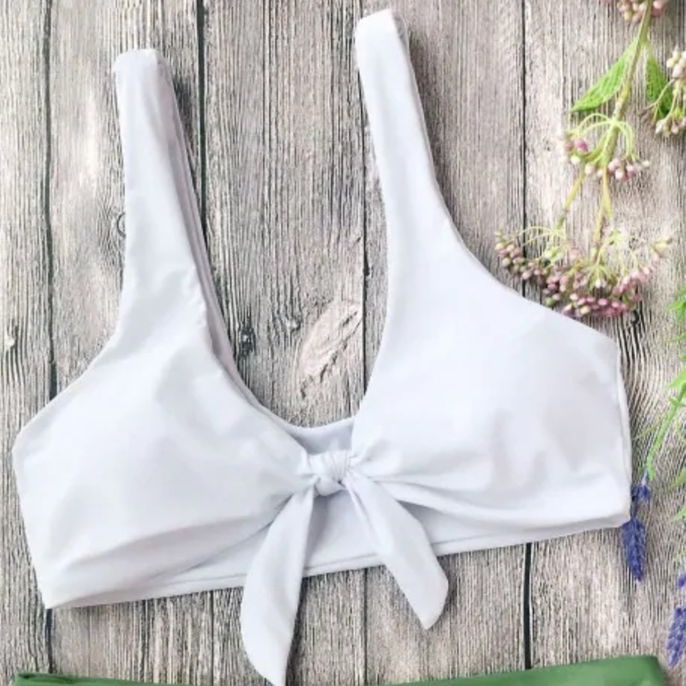 White Front Tie Bikini Top with Pads